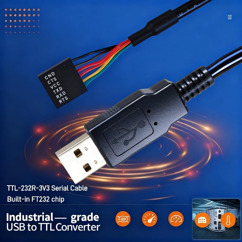 NITMTYOU USB to Serial TTL-232R-3V3 UART Converter Cable TTL 3.3V 6Pin Serial Cable +3.3V TTL Level UART Signals, Compatible with Windows Linux MAC OS, FT232 Chipset, 1.8m/5.9ft - Image 3